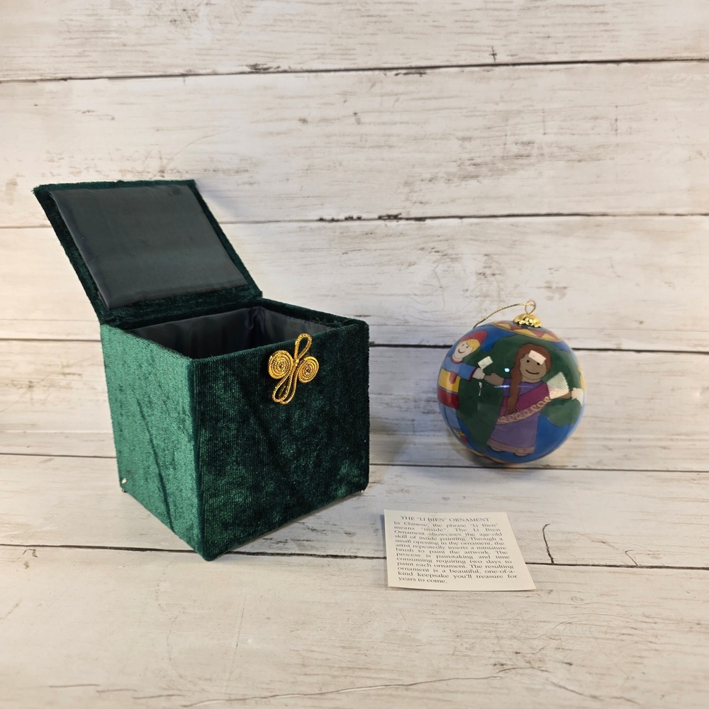Li Bien Inside Painted Glass Ornament Children of the World Globe Velvet Box